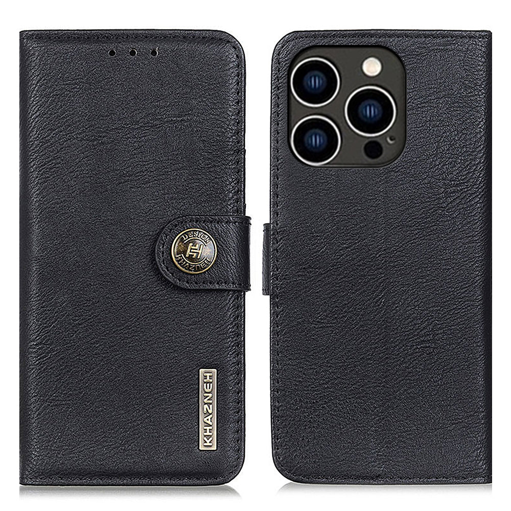 KHAZNEH Pro iPhone 15 Pro Kožený stojánek na peněženku Pouzdro na telefon Hovězí kůže Textura odolný proti pádu KHAZNEH Pro iPhone 15 Pro Kožený stojánek na peněženku Pouzdro na telefon Hovězí kůže Textura odolný proti pádu